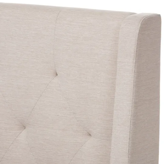 Kirkland's Home Beige Upholstered Wingback Queen Platform Bed- Beds & Headboards