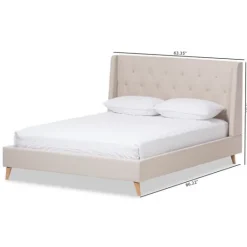 Kirkland's Home Beige Upholstered Wingback Queen Platform Bed- Beds & Headboards