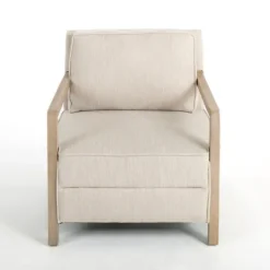 Kirkland's Home Beige Upholstered Wood Arm Accent Chair- Accent Chairs