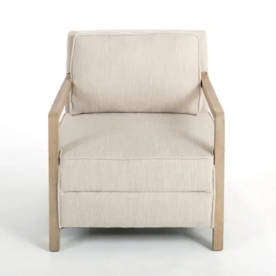 Kirkland's Home Beige Upholstered Wood Arm Accent Chair- Accent Chairs