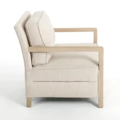 Kirkland's Home Beige Upholstered Wood Arm Accent Chair- Accent Chairs