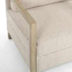 Kirkland's Home Beige Upholstered Wood Arm Accent Chair- Accent Chairs