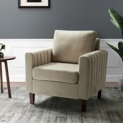 Kirkland's Home Beige Velvet Channel Stitch Accent Chair- Accent Chairs