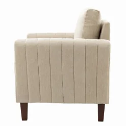 Kirkland's Home Beige Velvet Channel Stitch Accent Chair- Accent Chairs