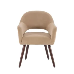 Kirkland's Home Beige Velvet Curved Open Back Dining Chair- Dining Chairs