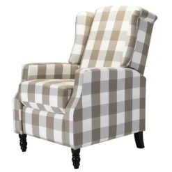 Kirkland's Home Beige Windowpane Plaid Recliner- Accent Chairs