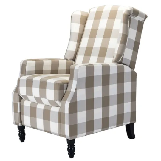 Kirkland's Home Beige Windowpane Plaid Recliner- Accent Chairs