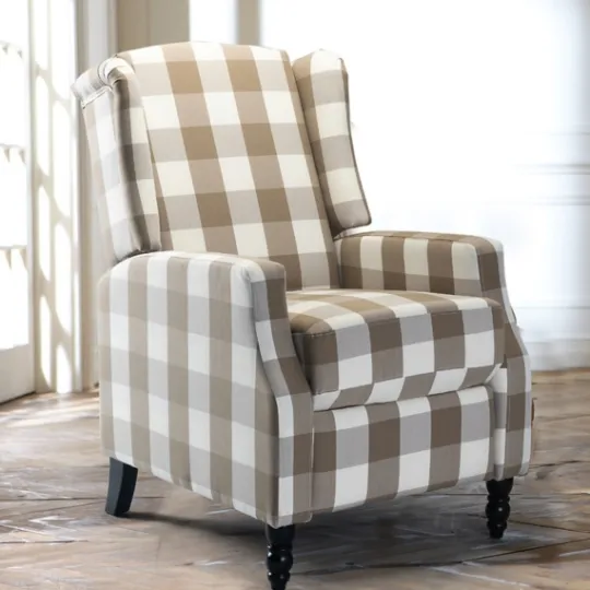 Kirkland's Home Beige Windowpane Plaid Recliner- Accent Chairs