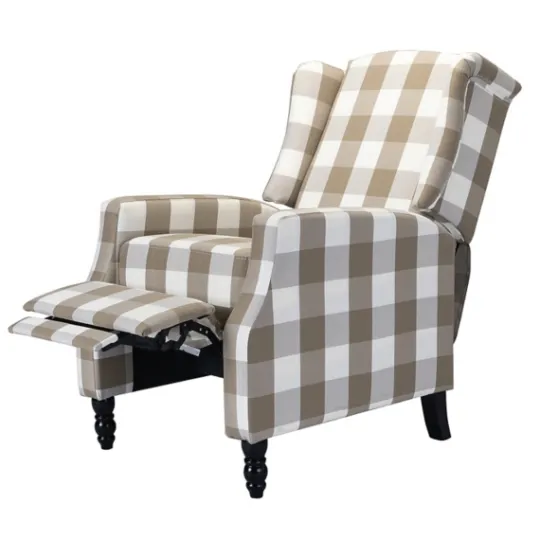 Kirkland's Home Beige Windowpane Plaid Recliner- Accent Chairs