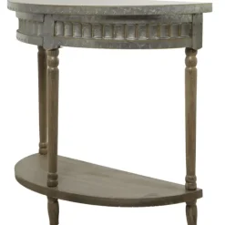 Kirkland's Home Beige Wood And Metal Half Moon Console Table- Console Tables