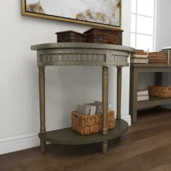 Kirkland's Home Beige Wood And Metal Half Moon Console Table- Console Tables