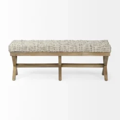 Kirkland's Home Beige Woven Leather X-Base Bench- Entryway Furniture