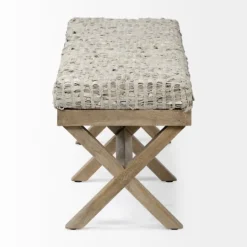 Kirkland's Home Beige Woven Leather X-Base Bench- Entryway Furniture