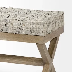 Kirkland's Home Beige Woven Leather X-Base Bench- Entryway Furniture