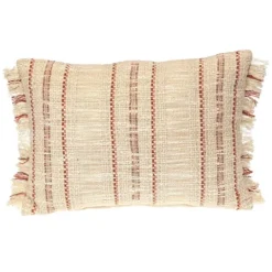 Kirkland's Home Beige Woven Red Stripes Lumbar Pillow- Pillows