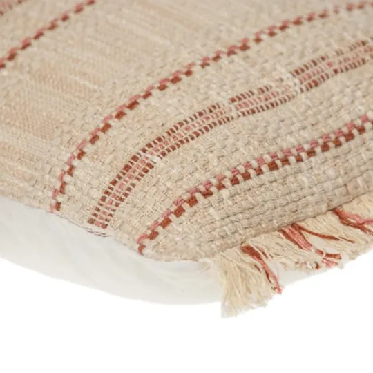 Kirkland's Home Beige Woven Red Stripes Lumbar Pillow- Pillows