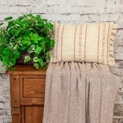 Kirkland's Home Beige Woven Red Stripes Lumbar Pillow- Pillows