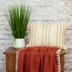 Kirkland's Home Beige Woven Red Stripes Lumbar Pillow- Pillows