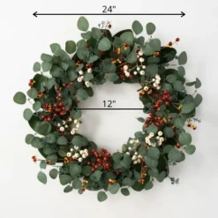 Kirkland's Home Berry Trio And Eucalyptus Christmas Wreath, 24 In.- Wreaths