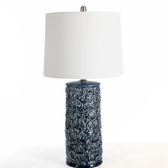 Kirkland's Home Berto Glazed Denim Floral Table Lamp- Table Lamps