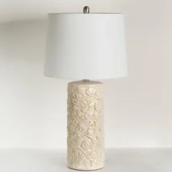 Kirkland's Home Berto Glazed Floral Table Lamp- Table Lamps