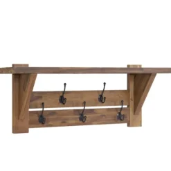 Kirkland's Home Beth Acacia Wood Wall Shelf With Hooks- Hooks