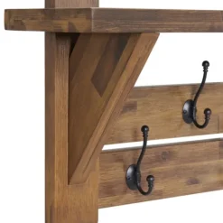 Kirkland's Home Beth Acacia Wood Wall Shelf With Hooks- Hooks