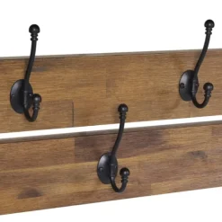 Kirkland's Home Beth Acacia Wood Wall Shelf With Hooks- Hooks