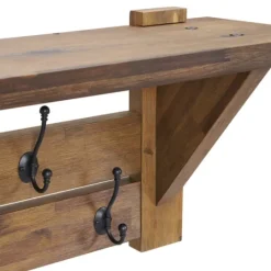 Kirkland's Home Beth Acacia Wood Wall Shelf With Hooks- Hooks