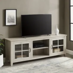 Kirkland's Home Birch Wood And Glass Door Tv Stand- Tv Stands & Media Consoles