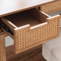 Kirkland's Home Birch Wood And Rattan Desk- Office Furniture