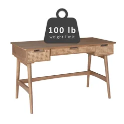Kirkland's Home Birch Wood And Rattan Desk- Office Furniture