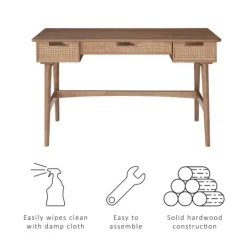 Kirkland's Home Birch Wood And Rattan Desk- Office Furniture