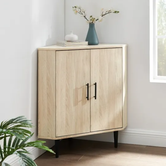 Kirkland's Home Birch Wood Finish Corner Cabinet- Cabinets & Sideboards