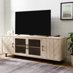 Kirkland's Home Birch Wood Herringbone 4-Door Tv Stand- Tv Stands & Media Consoles