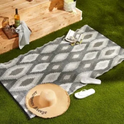 Kirkland's Home Black & Gray Diamond Stripe Outdoor Area Rug, 4X6- Outdoor Rugs