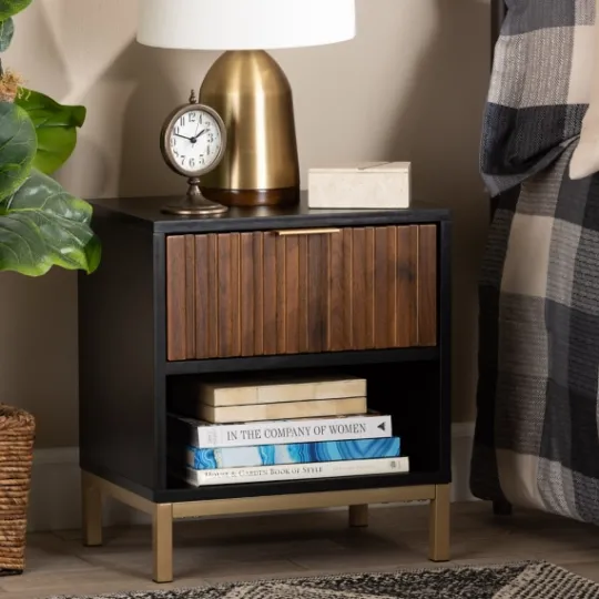 Kirkland's Home Black And Brown Single Drawer Nightstand- Nightstands