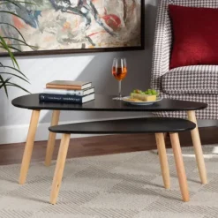 Kirkland's Home Black And Brown Wood Coffee Tables, Set Of 2- Coffee Tables