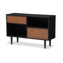 Kirkland's Home Black And Brown Wood Open Shelf Cabinet- Cabinets & Sideboards
