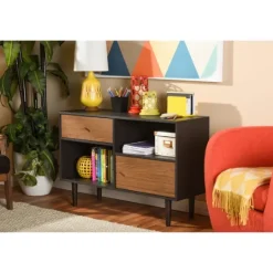 Kirkland's Home Black And Brown Wood Open Shelf Cabinet- Cabinets & Sideboards