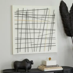 Kirkland's Home Black And Gold Iron Abstract Lines Plaque- Wall Plaques