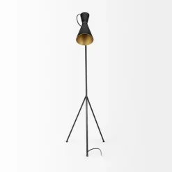 Kirkland's Home Black And Gold Lined Metal Tripod Floor Lamp- Floor Lamps