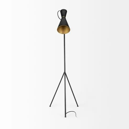 Kirkland's Home Black And Gold Lined Metal Tripod Floor Lamp- Floor Lamps
