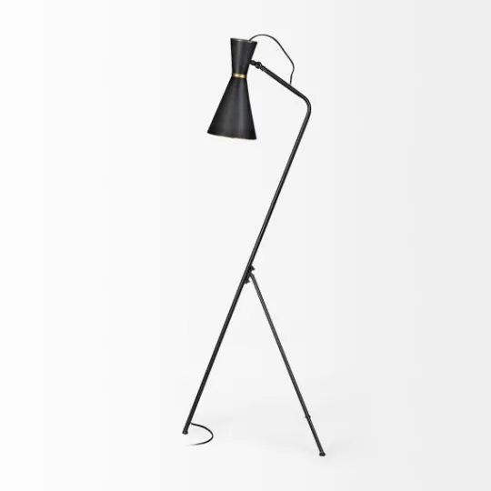 Kirkland's Home Black And Gold Lined Metal Tripod Floor Lamp- Floor Lamps