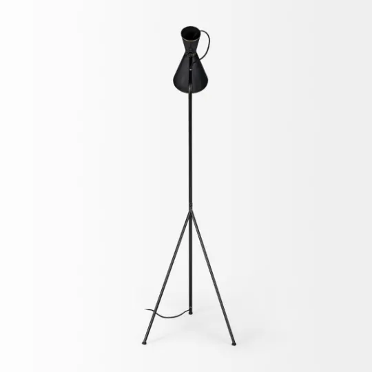 Kirkland's Home Black And Gold Lined Metal Tripod Floor Lamp- Floor Lamps