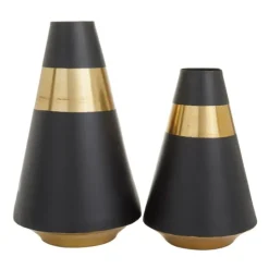 Kirkland's Home Black And Gold Reverse Cone Vases, Set Of 2- Vases