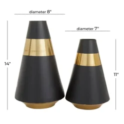 Kirkland's Home Black And Gold Reverse Cone Vases, Set Of 2- Vases