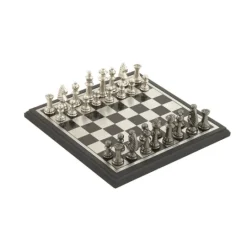 Kirkland's Home Black And Gray Beveled Board Aluminum Chess Set- Statues & Figurines
