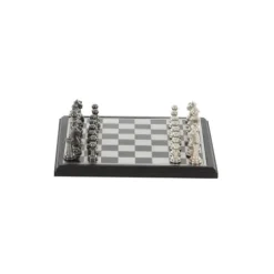 Kirkland's Home Black And Gray Beveled Board Aluminum Chess Set- Statues & Figurines