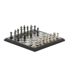 Kirkland's Home Black And Gray Beveled Board Aluminum Chess Set- Statues & Figurines